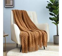 CREVENT Coperta decorativa lavorata a maglia per divano, sedia letto, morbida, calda, accogliente, leggera, per primavera estate (127 x 152 cm, marrone)