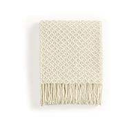 CREVENT Coperta in maglia bohémien, per divano, sedia, letto, decorazione per la casa, morbida, calda, accogliente, leggera, per primavera, estate e autunno (127 x 152 cm, beige)