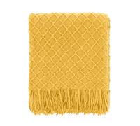 CREVENT Coperta in maglia bohémien, per divano, sedia, letto, decorazione per la casa, morbida, calda, accogliente, leggera, per primavera, estate e autunno (152 x 203 cm, senape)