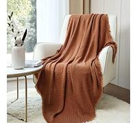 CREVENT Coperta in maglia color ruggine per divano, sedia, letto, decorazione per la casa, morbida, calda, accogliente, leggera, per primavera, estate, autunno (127 cm x 152 cm, caramello)