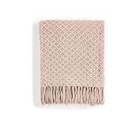 CREVENT Coperta lavorata a maglia in stile bohémien, per divano, sedia, letto, decorazione per la casa, morbida, calda, accogliente, leggera, per primavera, estate e autunno (127 x 152 cm, rosa cipria