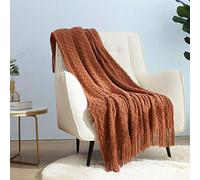CREVENT Coperta lavorata a maglia per divano, sedia, letto, decorazione per la casa, morbida, calda, accogliente, leggera, per primavera estate (127 x 152 cm, caramello)