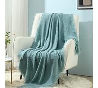 CREVENT Coperta lavorata a maglia per divano, sedia, letto, decorazione per la casa, morbida, calda, accogliente, leggera, per primavera, estate e autunno (127 x 152 cm, blu foglia di tè)
