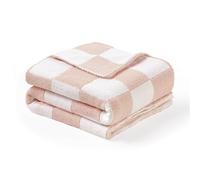 CREVENT Coperta morbida e calda in ciniglia per neonati, ideale come regalo di ricevimento, a quadretti, 75 x 100 cm, colore: rosa