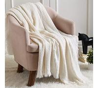 CREVENT Coperta morbida e leggera in stile bohémien, decorazione primaverile per divano, sedia, letto, decorazione per la casa (127 x 152 cm, bianco sporco e avorio)