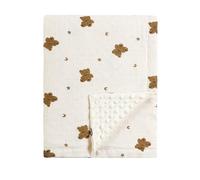 CREVENT Coperta per neonati in mussola di cotone organico, retro in morbido visone, essenziale compleanno - Orso 75 x 100 cm