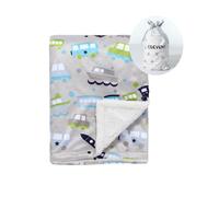 CREVENT Coperta per neonati in visone, in morbido peluche con retro in sherpa, unisex, 75 cm x 100 cm, motivo: veicoli