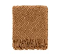 CREVENT Coperta rurale, lavorata a maglia, bohémien per divano, sedia, letto, arredamento per la casa, morbida, calda, accogliente, leggera, per primavera, estate, autunno (152 x 203 cm, marrone)