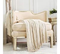 CREVENT Coperta rustica per divano e letto, decorazione per la casa, morbida, calda, accogliente, leggera per viaggi, regalo per Natale (127 x 152 cm, beige/avorio)