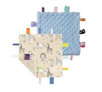 CREVENT Coperte di sicurezza con etichette per neonati, piccoli Loveys morbidi per maschietti, coperta comfort sensoriale per neonati, ottimi regali per compleanno baby shower (25 x 25 cm Zoo + Blu)