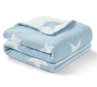 Crevent Copertina per bambini in ciniglia da 75 x 100 cm, confortevole, morbida e calda, adatta come regalo per neonati, bambini e baby shower, rosa, azzurro con stelle