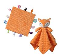 CREVENT - Copertina per bambini, in morbido peluche, con animaletto, per baby shower e compleanni (animaletto a forma di volpe arancione + 24,5 x 24,5 cm, con nastrini etichetta)