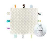 CREVENT - Copertina sensoriale e di conforto per bambini, in morbido pile, misura piccola, per compleanni e baby shower, con nastrini, 25 x 25 cm (avorio)