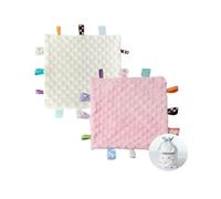 CREVENT - Copertina sensoriale e di conforto per bambini, in morbido pile, misura piccola, per compleanni e baby shower, con nastrini, 25 x 25 cm (avorio + rosa)