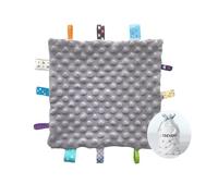 CREVENT - Copertina sensoriale e di conforto per bambini, in morbido pile, misura piccola, per compleanni e baby shower, con nastrini, 25 x 25 cm (grigio)