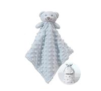 CREVENT Cozy Plush Baby Security Blanket Loveys for Baby Boys, Minky Dot Front + Sherpa Backing with Animal Face (Blue Bear)