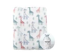 CREVENT, Graziosa copertina per bambini e bambine in morbidissimo peluche, per culla e passeggino, adatta a tutte le stagioni (75 x 100 cm, avorio, motivo con giraffa)