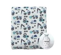 CREVENT, Graziosa copertina per bambini, unisex, leggera, setosa, confortevole e calda, per culla e passeggino, adatta per tutte le stagioni, 75 x 100 cm (blu, motivo con camion)