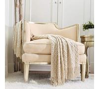 CREVENT Home Decor - Coperta rustica per divano, sedia, letto, morbida, calda, accogliente, leggera, per viaggiare in primavera estate (127 x 152 cm, beige/avorio)