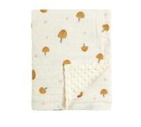 CREVENT Organic Muslin Cotton Baby Blanket for Newborns, Soft Mink Backing, Essential for Baby Shower Birthday Gift - Mushroom 75 x 100 cm