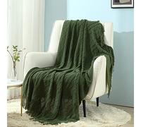 CREVENT Plaid decorativo lavorato a maglia per divano, poltrona, letto, morbido, caldo, accogliente e leggero, per primavera ed estate (127 x 152 cm, verde foresta)