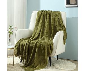 CREVENT Plaid decorativo lavorato a maglia per divano, poltrona, letto, morbido, caldo, accogliente e leggero, per primavera ed estate (127 x 152 cm, verde avocado)