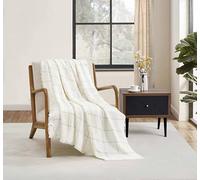 CREVENT Plaid lavorato a maglia in stile bohémien a nido d’ape, per divano, poltrona, letto, decorazione per la casa, morbido, caldo e leggero, per primavera, estate e autunno (127 x 152 cm, panna)