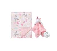 CREVENT Set composto da coperta morbida e confortevole per neonati, pupazzetto doudou e sacchetto regalo, unisex, motivo: unicorno,75X100cm