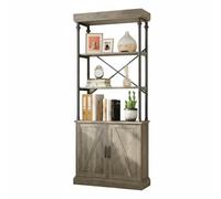 Crevyteg Libreria a 5 ripiani con ante dell'armadio, altezza 187 cm, libreria autoportante, moderna con struttura in metallo, ripiani regolabili, per soggiorno, casa, ufficio, camera da letto