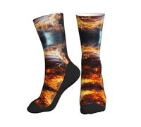 Crew Socks - Calzini da donna e uomo, atletici, basket sul fuoco e fiamme d'acqua, assorbono l'umidità, calzini da corsa, attività ricreative all'aperto, metà polpaccio, 1 nero, taglia unica