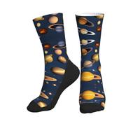 Crew Socks - Calzini sportivi da donna e uomo, con pianeti del sistema solare, traspiranti, per attività ricreative all'aperto, metà polpaccio, 1 nero, taglia unica