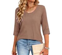 Crewhpo Maglia Donna Cotone Maniche Tre Quarti Scollo a U Casual Leggera | Tessuto Morbido, Scollo a U Pulito, Maniche Tre Quarti, Linea Comoda, Tinta Unita, Ufficio Tempo Libero Estate