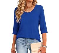 Crewhpo Maglia Donna Cotone Maniche Tre Quarti Scollo a U Casual Leggera | Tessuto Morbido, Scollo a U Pulito, Maniche Tre Quarti, Linea Comoda, Tinta Unita, Ufficio Tempo Libero Estate