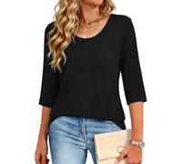 Crewhpo Maglia Donna Cotone Maniche Tre Quarti Scollo a U Casual Leggera | Tessuto Morbido, Scollo a U Pulito, Maniche Tre Quarti, Linea Comoda, Tinta Unita, Ufficio Tempo Libero Estate