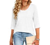 Crewhpo Maglia Donna Cotone Maniche Tre Quarti Scollo a U Casual Leggera | Tessuto Morbido, Scollo a U Pulito, Maniche Tre Quarti, Linea Comoda, Tinta Unita, Ufficio Tempo Libero Estate