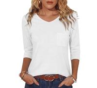 Crewhpo Maglia Donna Maniche Tre Quarti con Tasca Scollo a V Casual | Tocco Leggero, Scollo a V, Tasca sul Petto, Taglio Morbido, Look Casual, Estate Ufficio e Tempo Libero Quotidiano