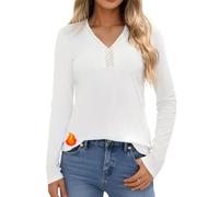 Crewhpo Maglia Intima Donna Cotone Maglie Termica in Pizzo a Maniche Lunghe Traspirante Intimo Termico Invernale Maglietta Termica Scollo a V Sottogiacca Caldo Bianco M