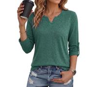 Crewhpo Magliette Donna Manica Lunga Sottogiacca Elegante col V Aderente | Tessuto Morbido, Collo a V, Maniche Regolabili, Vestibilità Aderente, Look Sottogiacca, Ufficio e Tempo Libero
