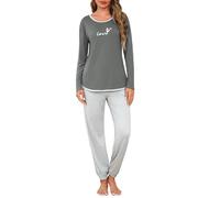 Crewhpo Pigiama Donna Caldo Due Pezzi Invernale a Stampata Comodo Lungo con Tasche Pigiama da Casa Casual Grigio XXL