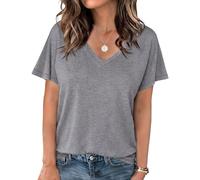 Crewhpo Top Basic Donna Scollo a V Manica Corta per Estate e Casual