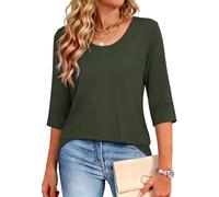Crewhpo Top Donna Cotone Scollo a U Mezza Manica Estate e Ufficio