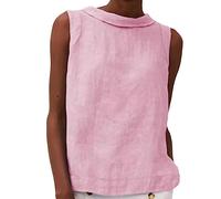 Crewneck Blouse for Women UK Sleeveless Cotton Linen Tank Tops Summer Casual Solid Color Loose Fit Vest Going out Travel T Shirts I-06