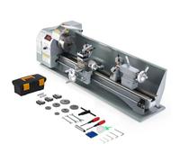 CREWORKS 1100W Tornio per Metallo 220 x750 MM Tornio Metallo a Velocità Variabile 0-3000rpm con Mandrino a 3 Griffe e Display LCD per Tornitura Taglio Foratura, Tornio Parallelo a Velocità Variabile