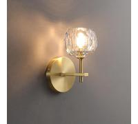 CRFASIBE Applique da Parete in Cristallo Oro, Lampada a Muro G9, Luce Calda | Lampada da Parete Vintage, Lampadina Inclusa, Paralume di Cristallo Brillante, per Soggiorno, Camera da Letto- 1 Luce, Ø12cm