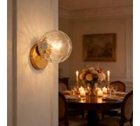 CRFASIBE Applique da Parete Vetro a Sfera E27 Vintage Lampada da Parete Oro | Applique da Parete Interno, Art Deco, Lampadina non Inclusa, ideal per Soggiorno, Camera da Letto, Corridoio