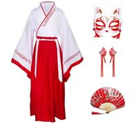 CRFASIBE Hanfu per Bambini, Vestito Tradizionale Cinese per Ragazza, Costumi di Mulan Disguisces, Cinese Antico Cosplay Abito con Accessori, Hanfu per Halloween Carnevale(Rosso,130cm)