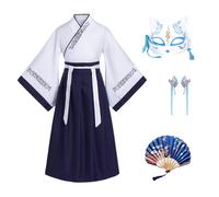 CRFASIBE Hanfu per Bambini, Vestito Tradizionale Cinese per Ragazza, Costumi di Mulan Disguisces, Cinese Antico Cosplay Abito con Accessori, Hanfu per Halloween Carnevale(Blu Navy, 140cm)