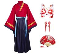 CRFASIBE Hanfu per Bambini, Vestito Tradizionale Cinese per Ragazza, Costumi di Mulan Disguisces, Cinese Antico Cosplay Abito con Accessori, Hanfu per Halloween Carnevale(Vino Rosso,130cm)