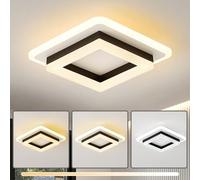 CRFASIBE Plafoniera LED Soffitto Quadrata, 20W Tricolore Plafoniera Nera, Lampada da Soffitto Moderna per Corridoio Ufficio Bagno Cucina Soggiorno