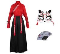 CRFASIBE Set Hanfu Donna, Costume Tradizionale Cinese, Hanfu Abito Ricamato, con Maschera e Un ventaglio Pieghevole, Ideale per Cosplay, Feste, spettacoli(Stile C)